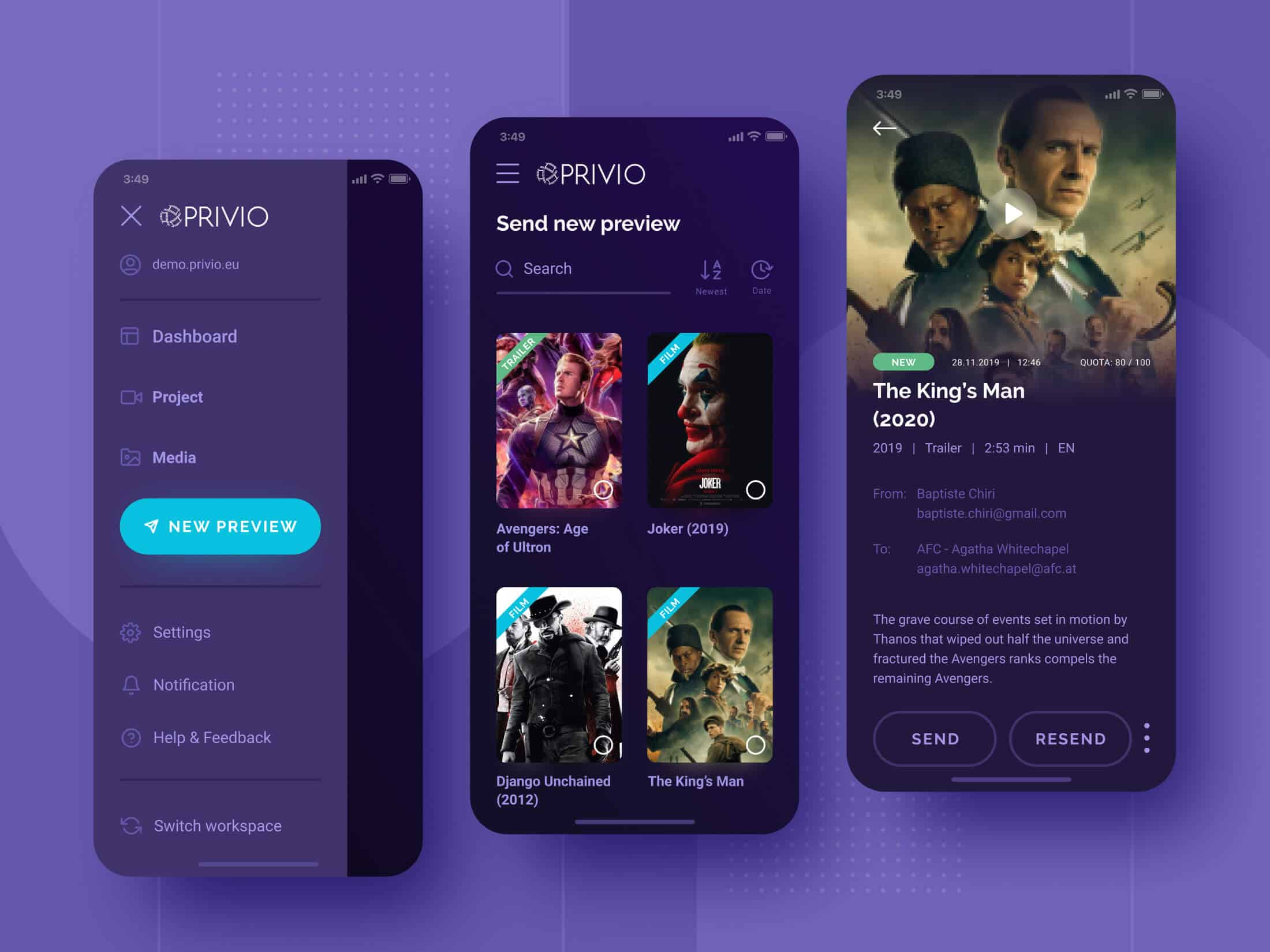 Privio Mobile App Screen Designs