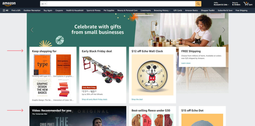 Amazon recommended items ecommerce websites examples