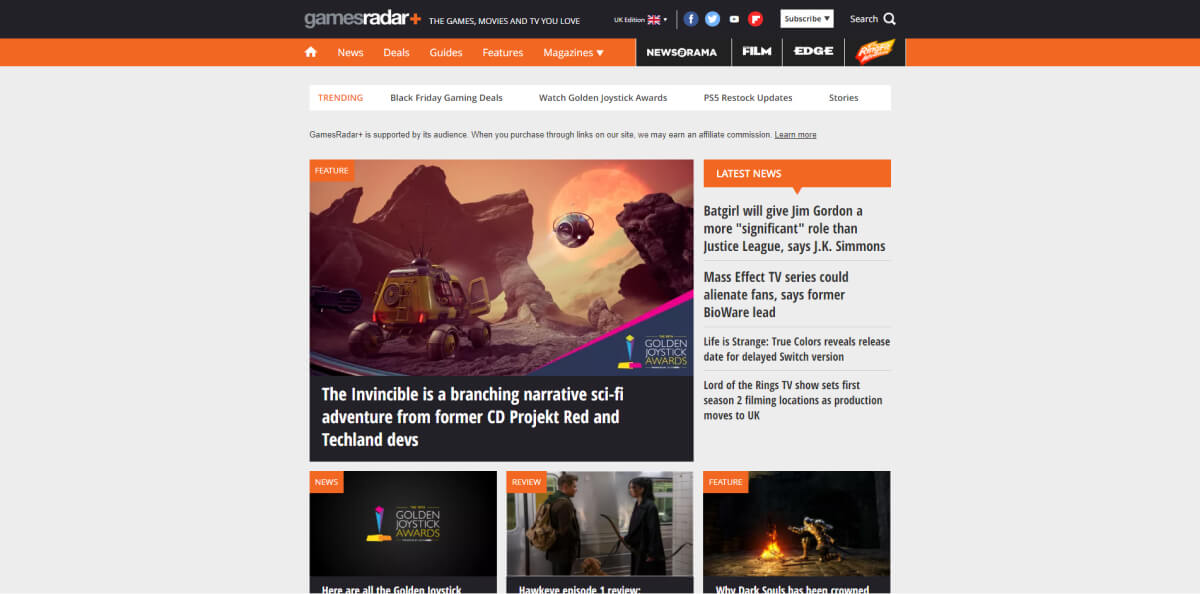 GamesRadar+ website