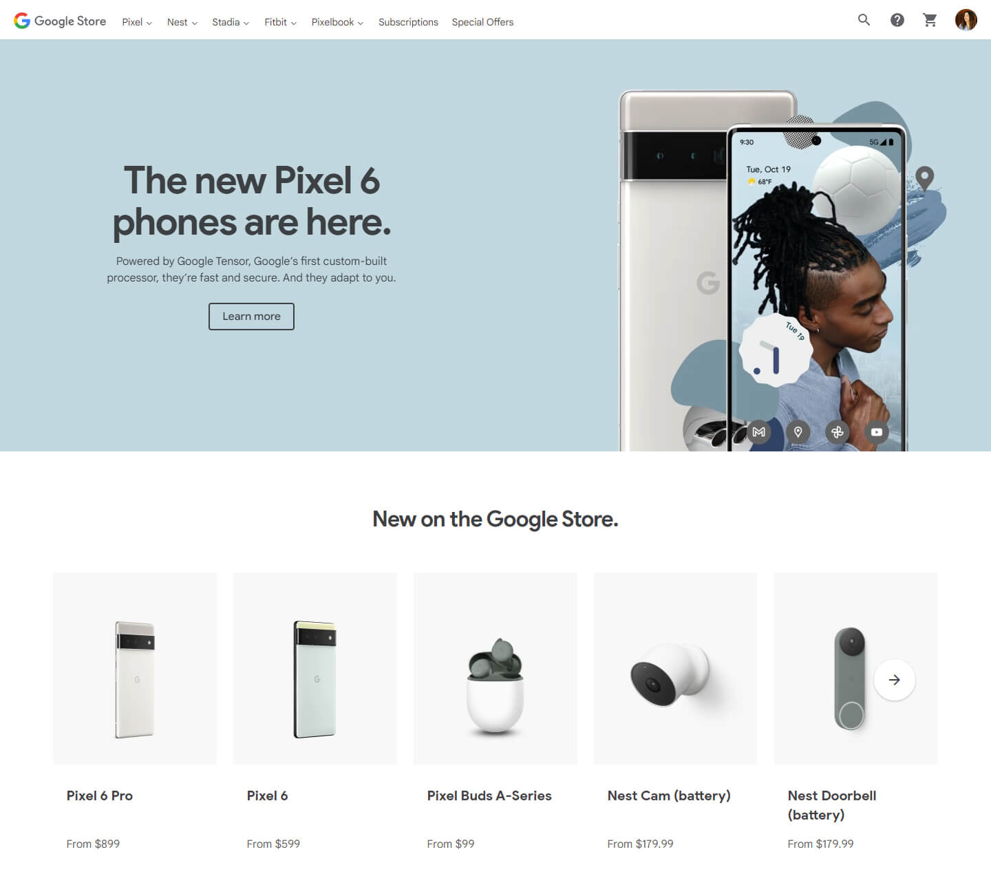 Screenshot of Google Store ecommerce website design