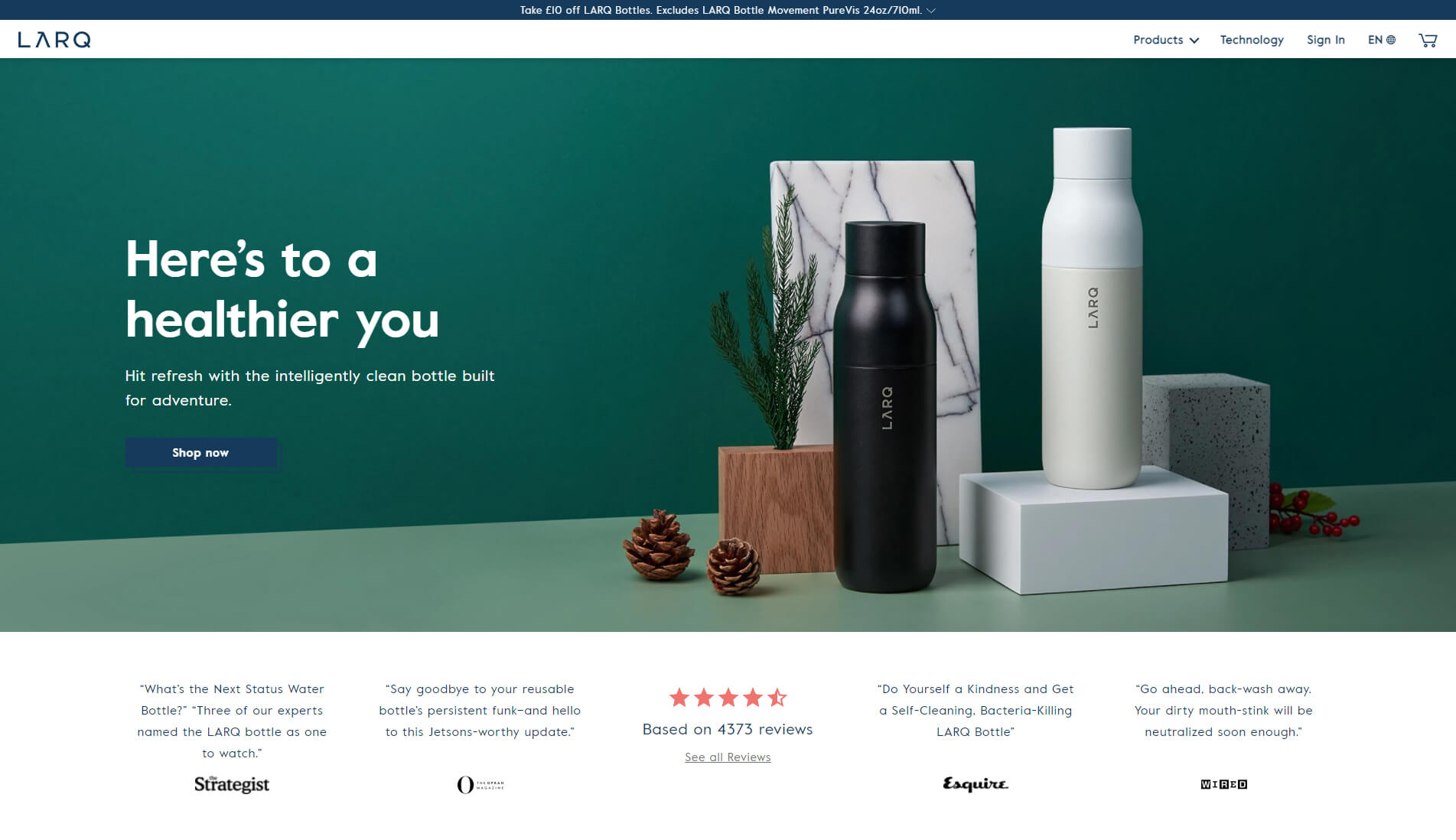 Screenshot of LARQ ecommerce website design