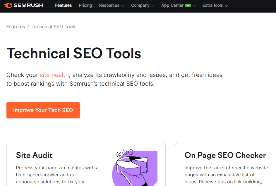 Screenshot of Semrush Services webpage