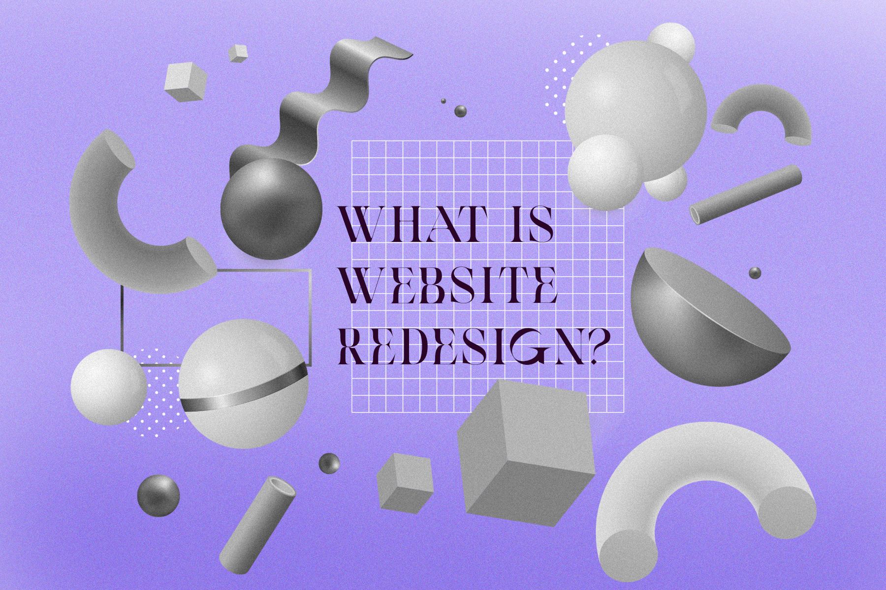 Different shapes and text "what is website redesign" in the middle