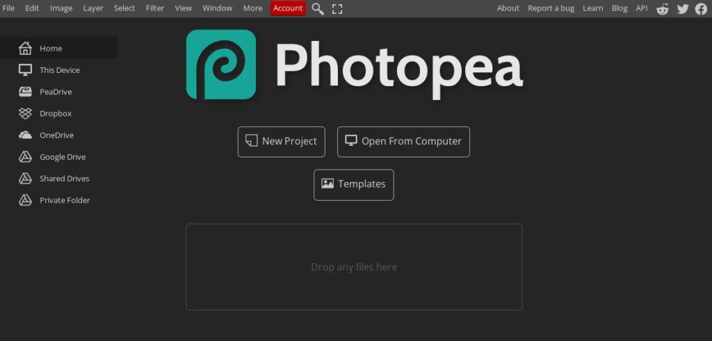 Screenshot of Photopea website