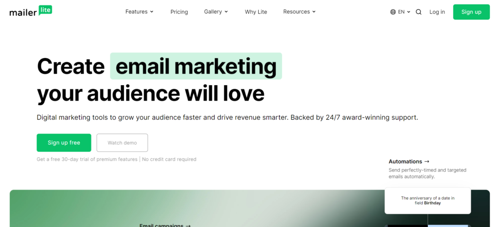 Mailerlite Email Marketing Website