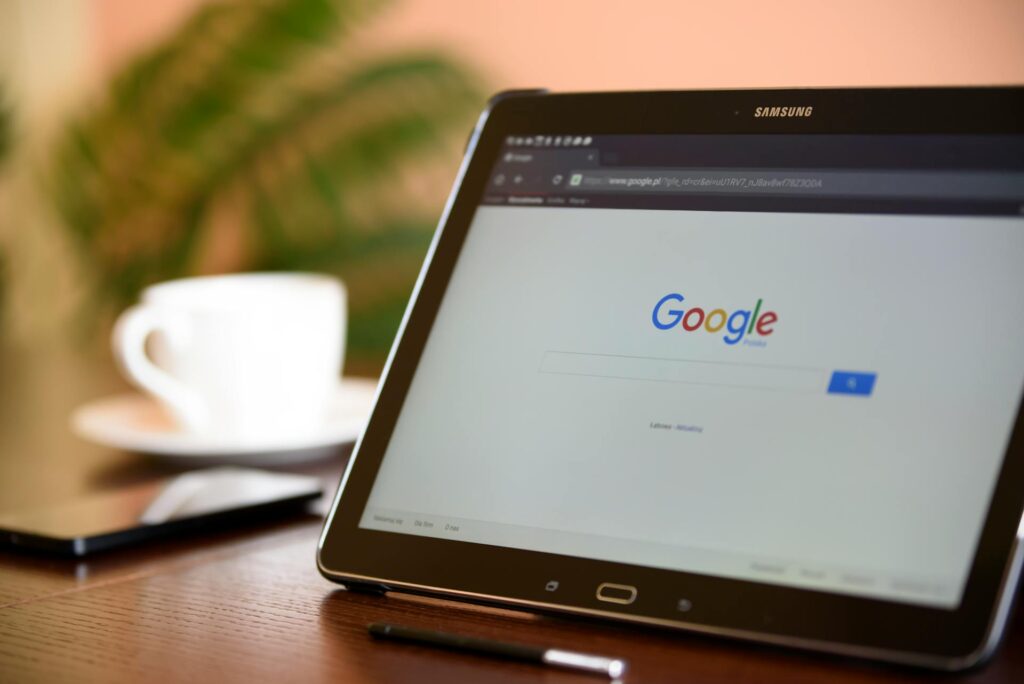 Google website showing on a tablet