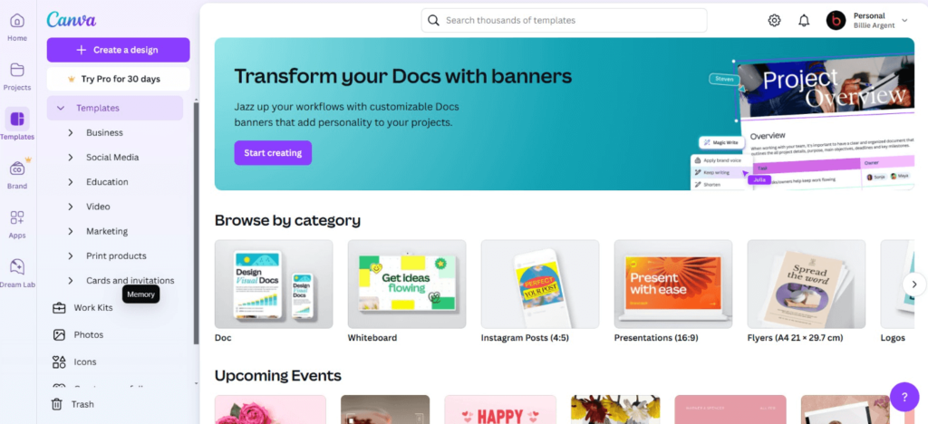 Canva main website