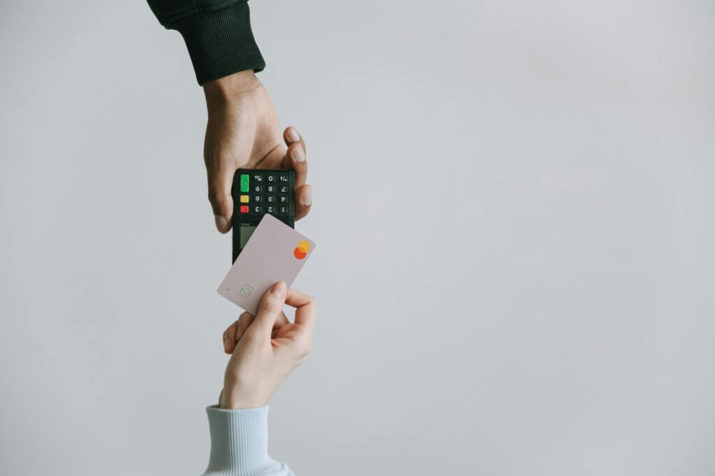 Paying using a credit card on a portable card machine